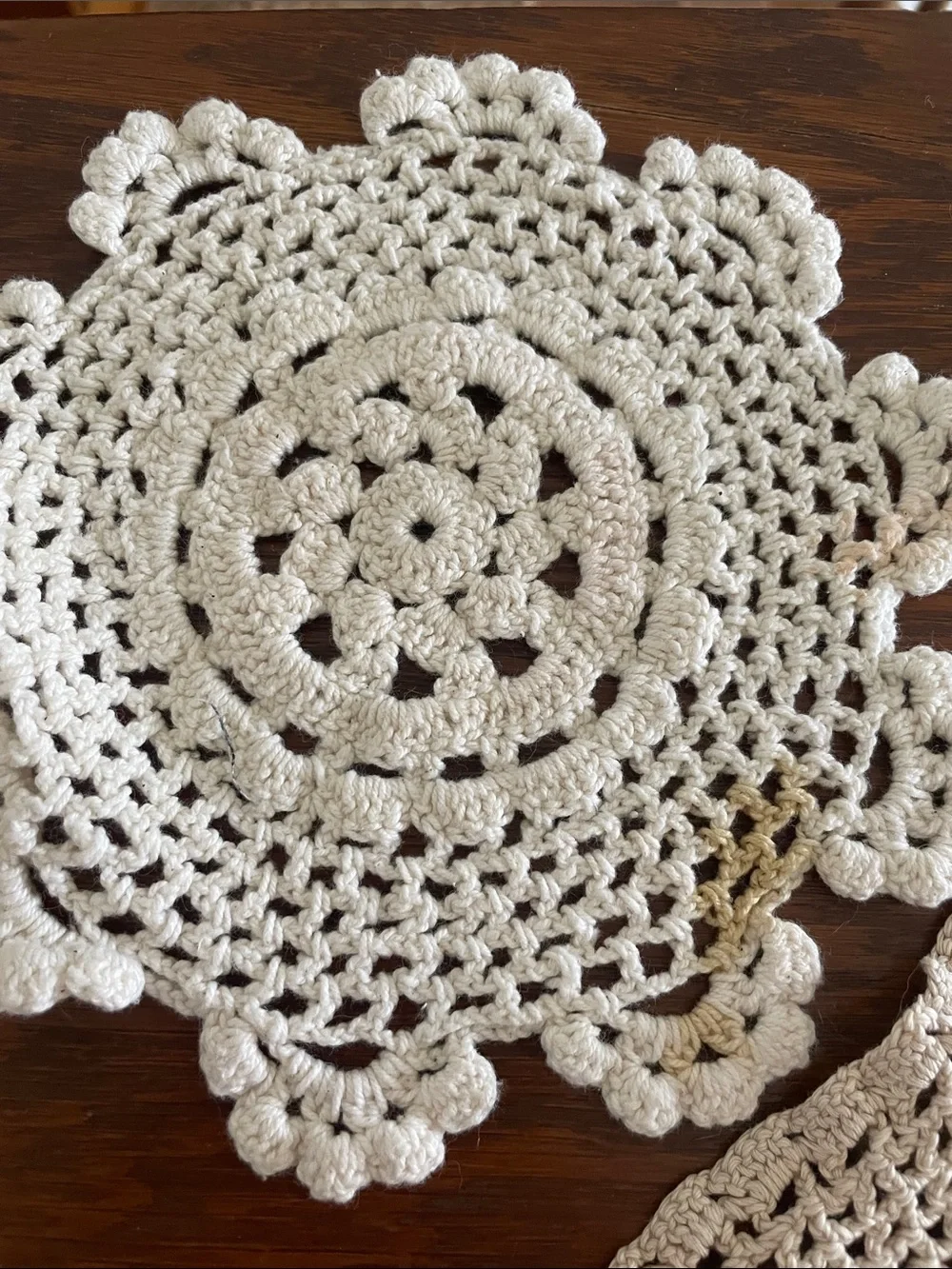Handmade Crochet Doily & Table Accent Set in Cream, Yellow, Pastel Multicolor